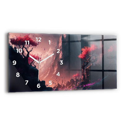 Horloge murale horizontale Forêt et chaîne de montagnes magiques