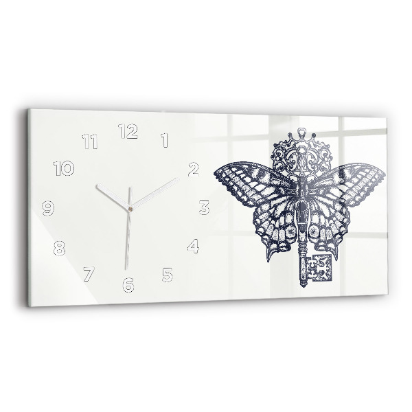 Horloge rectangulaire horizontale Papillon et clé style boho