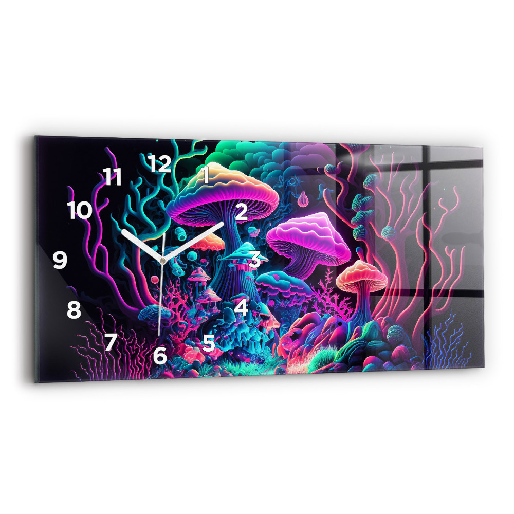 Horloge rectangulaire horizontale Champignons néon