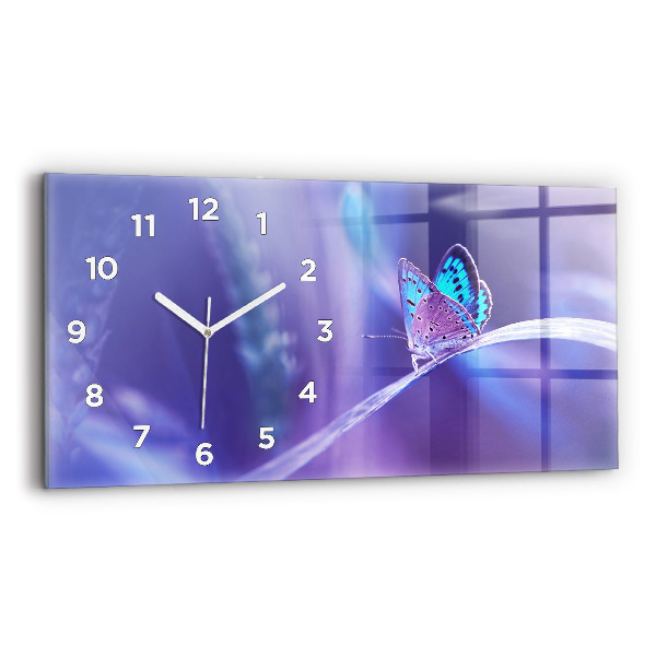 Horloge murale horizontale Papillon sur l'herbe