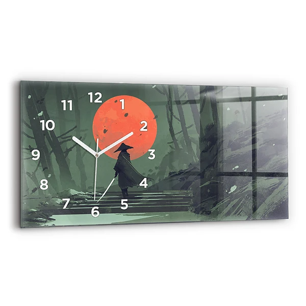 Horloge murale horizontale Samouraï dans la forêt