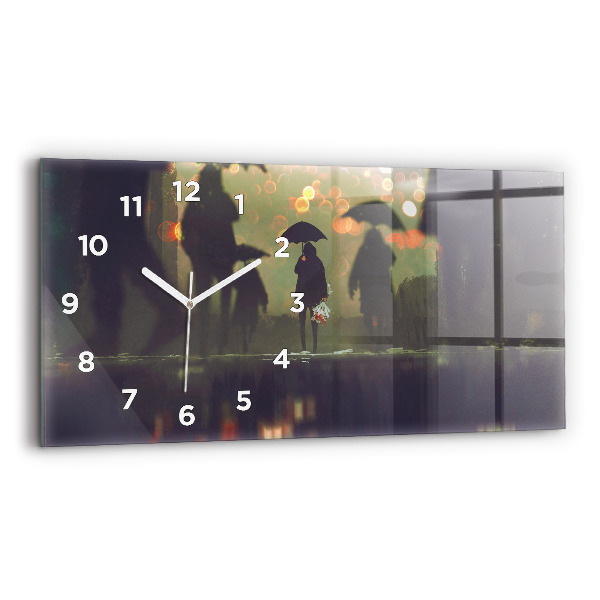 Horloge murale horizontale Personnes avec des parapluies