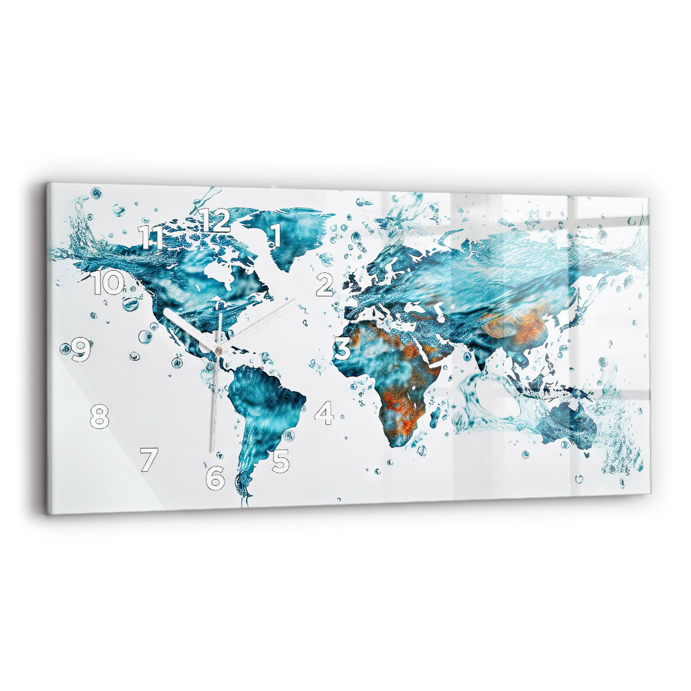 Horloge murale horizontale Carte du monde à l'aquarelle