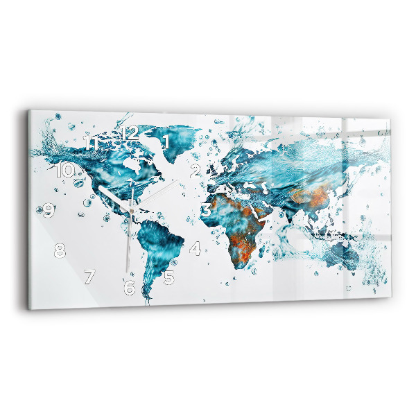 Horloge murale horizontale Carte du monde à l'aquarelle
