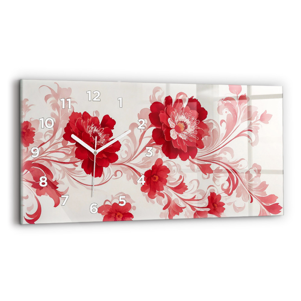 Horloge horizontale en verre Fleurs rouges