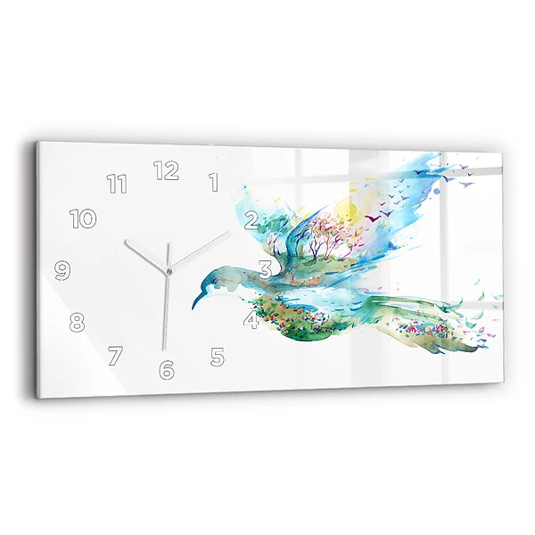 Horloge horizontale en verre Oiseau et printemps abstrait