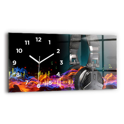 Horloge horizontale en verre Casques d'écoute et ondes sonores