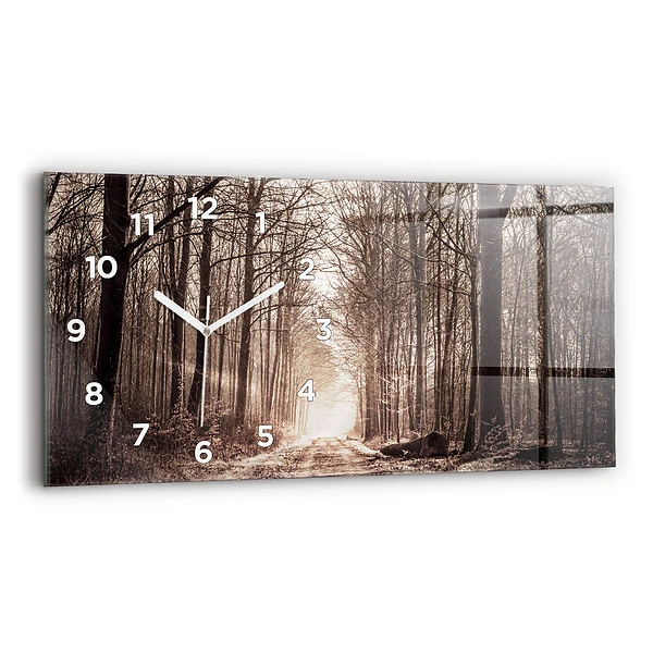 Horloge murale horizontale Sentier forestier en sépia