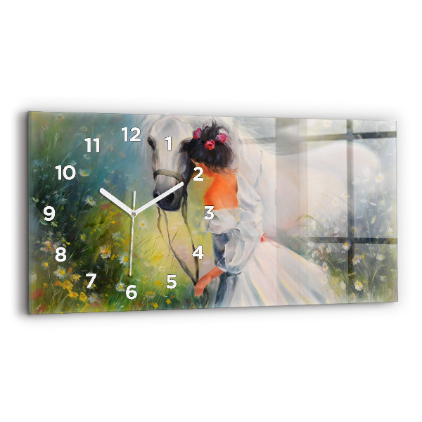 Horloge murale horizontale Belle femme avec un cheval