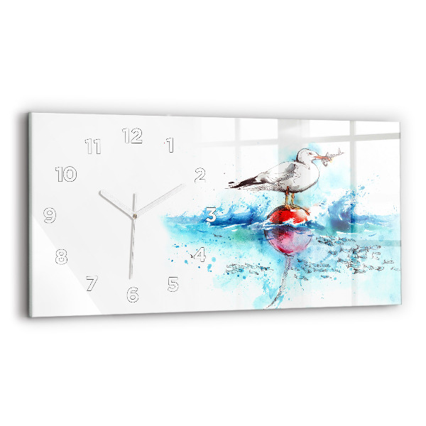 Horloge horizontale en verre Mouette peinte