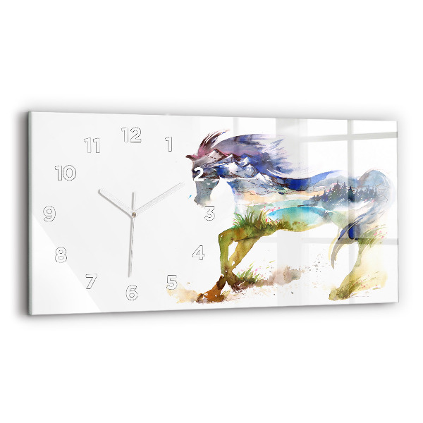 Horloge rectangulaire horizontale Montagne peinte et cheval