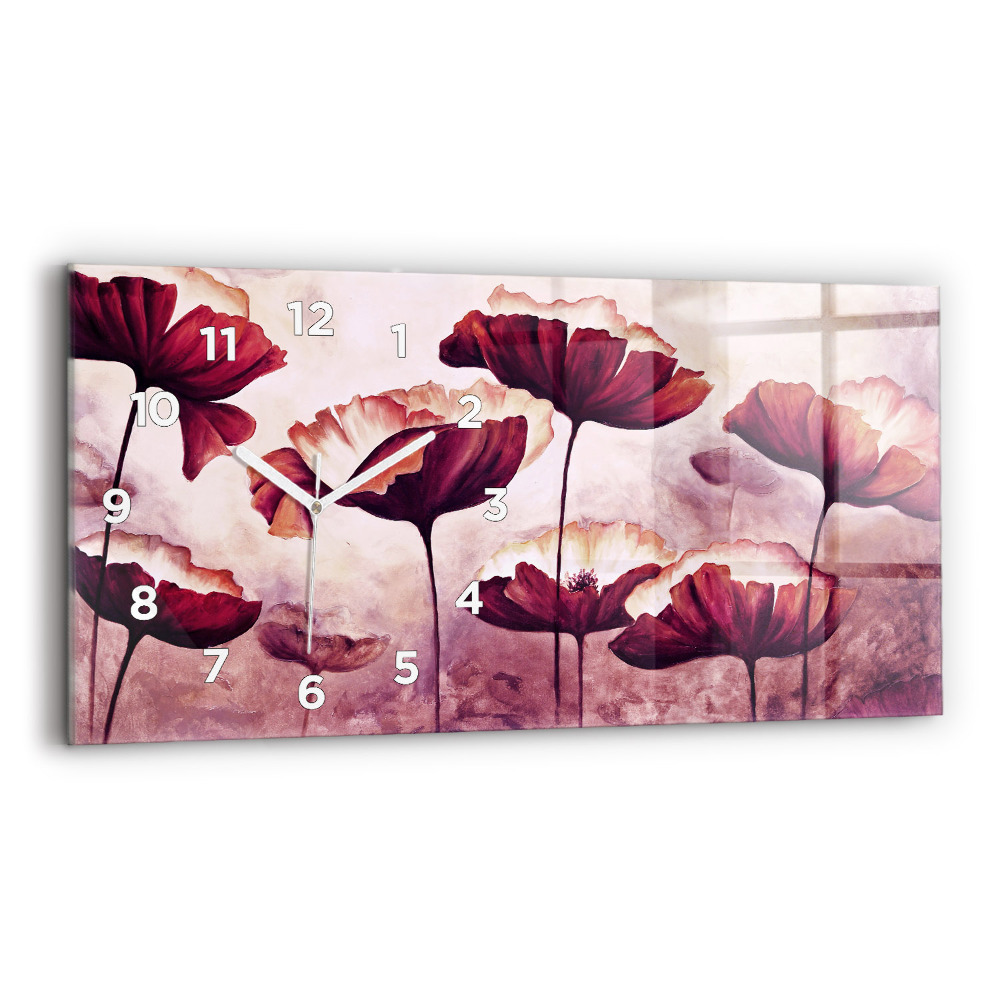 Horloge murale horizontale Fleurs fleuries coquelicot