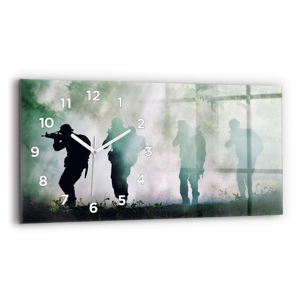 Horloge murale horizontale Soldats dans une forêt
