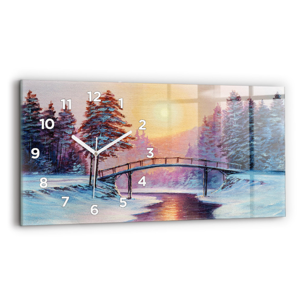 Horloge murale horizontale Arbre de Noël et pont
