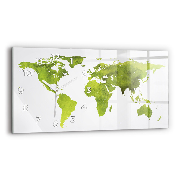 Horloge horizontale en verre Carte du monde aquarellée