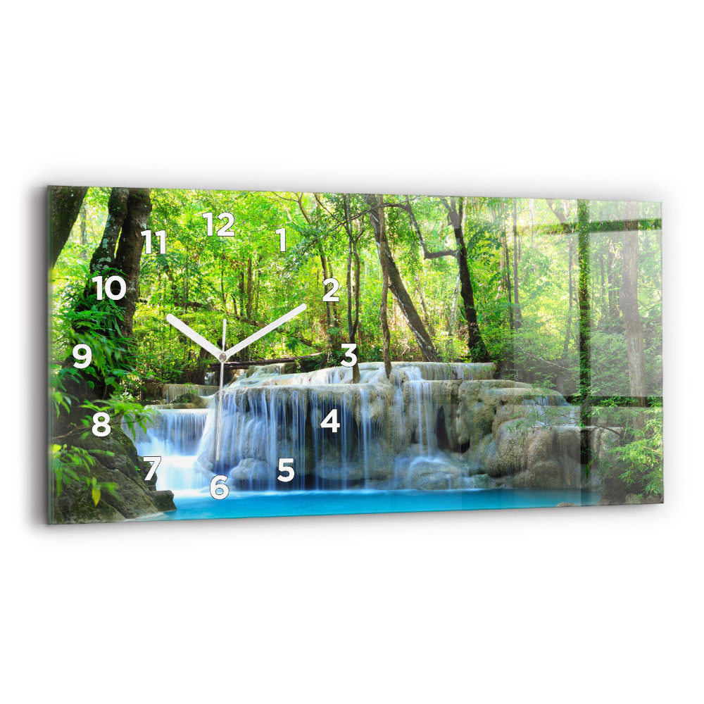 Horloge horizontale en verre Chute d'eau dans la forêt
