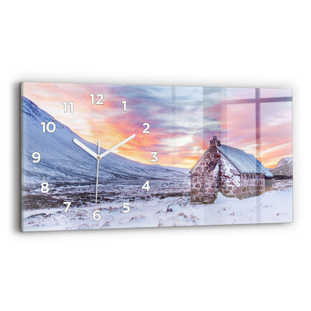 Horloge murale horizontale Chalet dans les montagnes