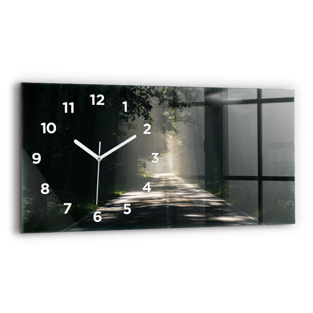 Horloge murale horizontale Route forestière et traînées de soleil