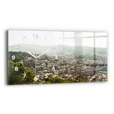 Horloge murale horizontale Vue de Montjuic à Barcelone