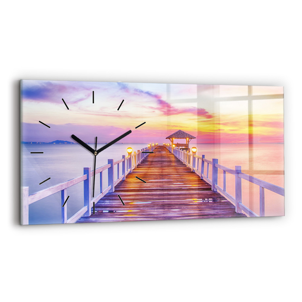 Horloge murale horizontale Pont dans le port le soir