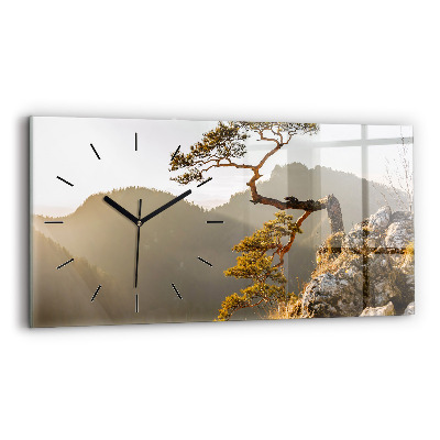 Horloge murale horizontale Arbre dans les montagnes