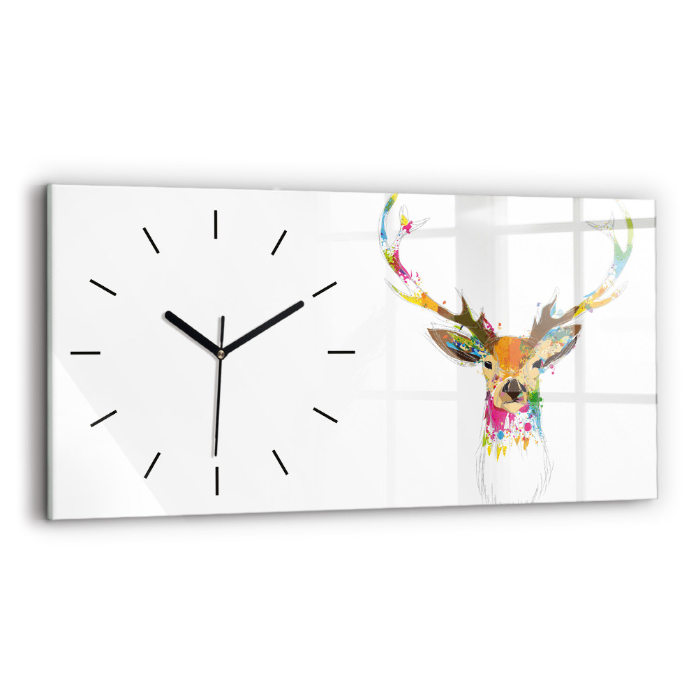 Horloge horizontale en verre Tête de cerf colorée