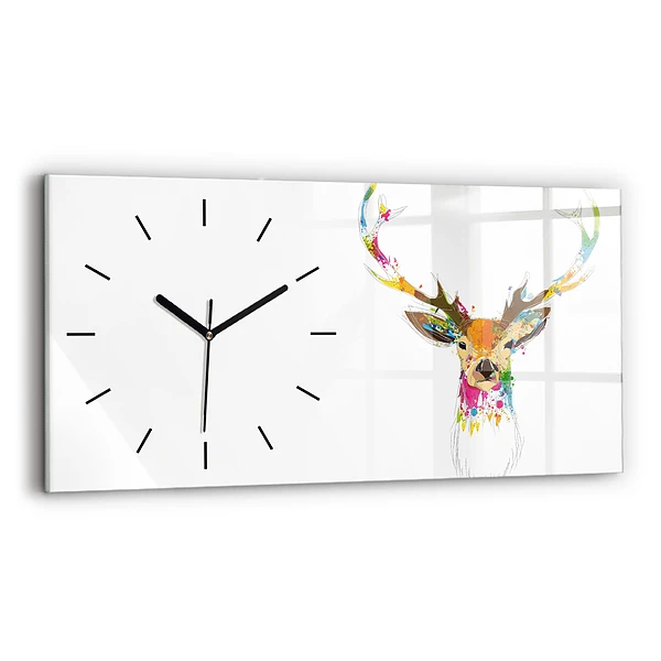 Horloge horizontale en verre Tête de cerf colorée