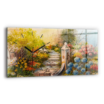 Horloge murale horizontale Composition à l'huile dans une forêt