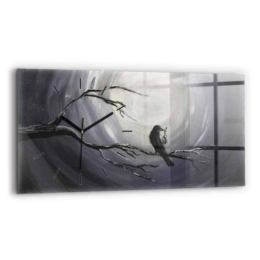 Horloge murale horizontale Corbeau au clair de lune