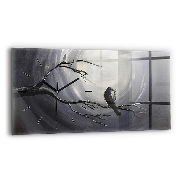 Horloge murale horizontale Corbeau au clair de lune