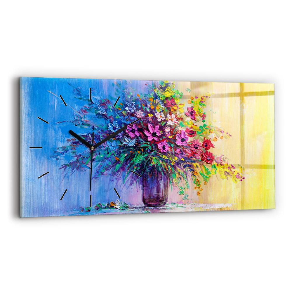 Horloge horizontale en verre Fleurs dans un vase