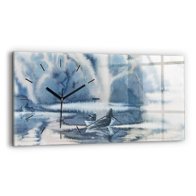 Horloge rectangulaire horizontale Lac d'hiver Bateau