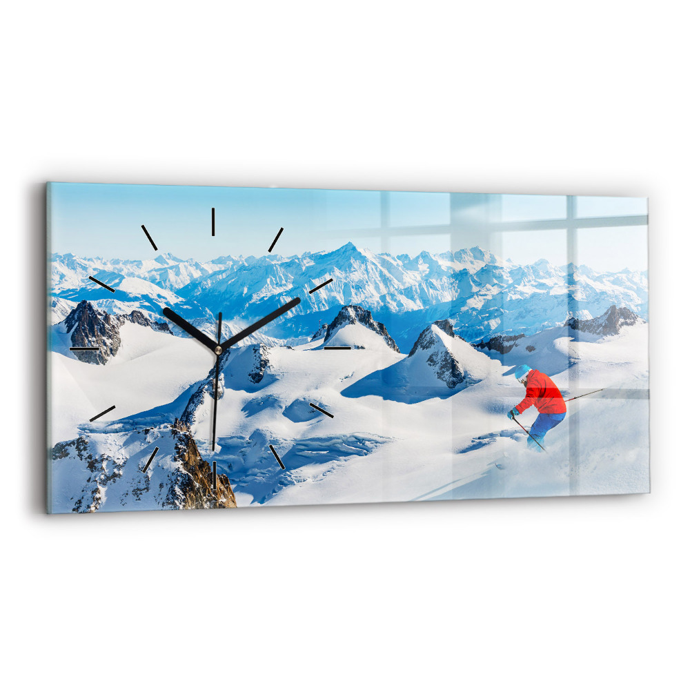 Horloge horizontale en verre Skieur dans les Alpes