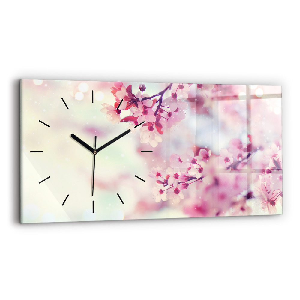 Horloge horizontale en verre Fleurs printemps