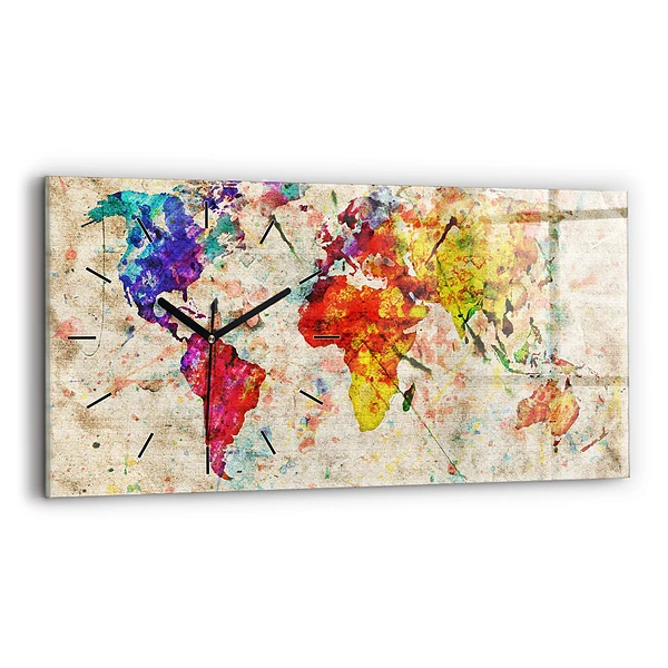 Horloge horizontale en verre Carte du monde en couleur