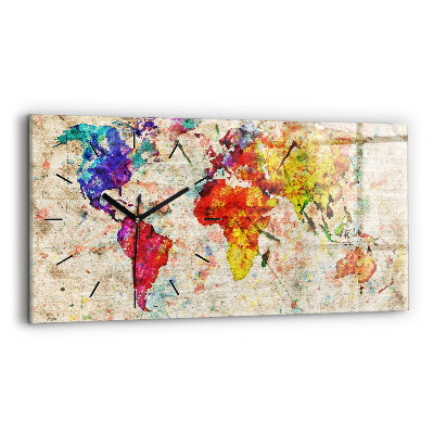 Horloge horizontale en verre Carte du monde en couleur