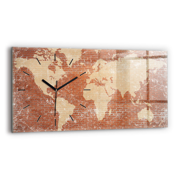 Horloge horizontale en verre Carte du monde sur une brique