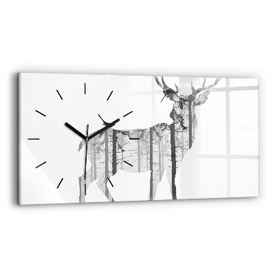 Horloge rectangulaire horizontale Silhouette d'un cerf Forêt