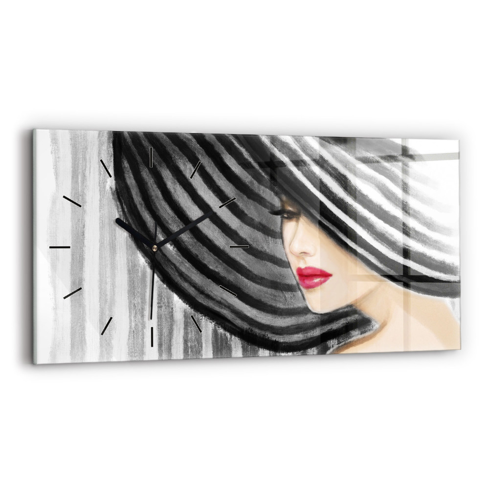 Horloge horizontale en verre Femme en noir et blanc