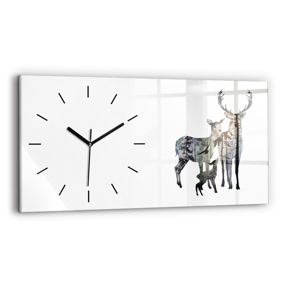 Horloge murale horizontale Famille de cerfs