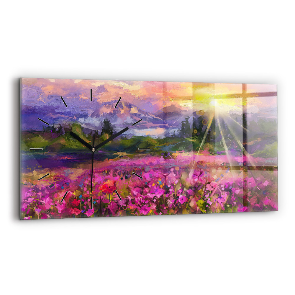 Horloge horizontale en verre Prairie au coucher du soleil