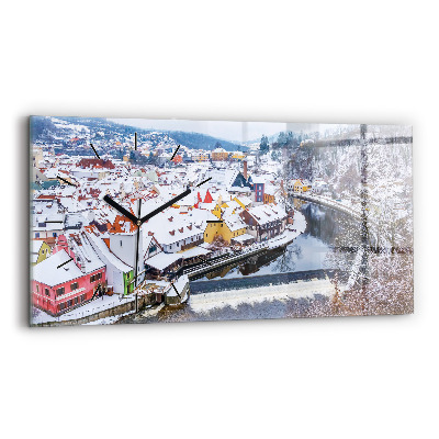 Horloge rectangulaire horizontale Panorama d'une ville en hiver