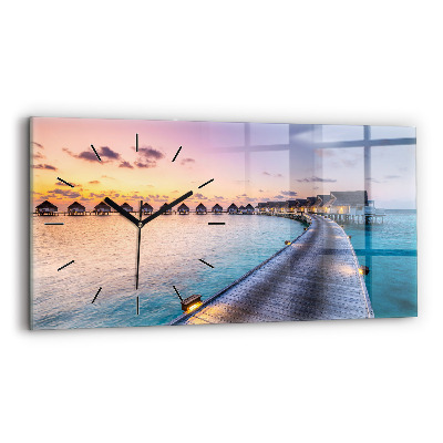 Horloge rectangulaire horizontale Coucher de soleil aux Maldives
