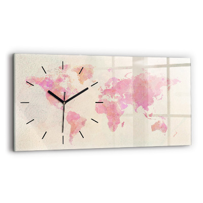 Horloge murale horizontale Aquarelle carte du monde