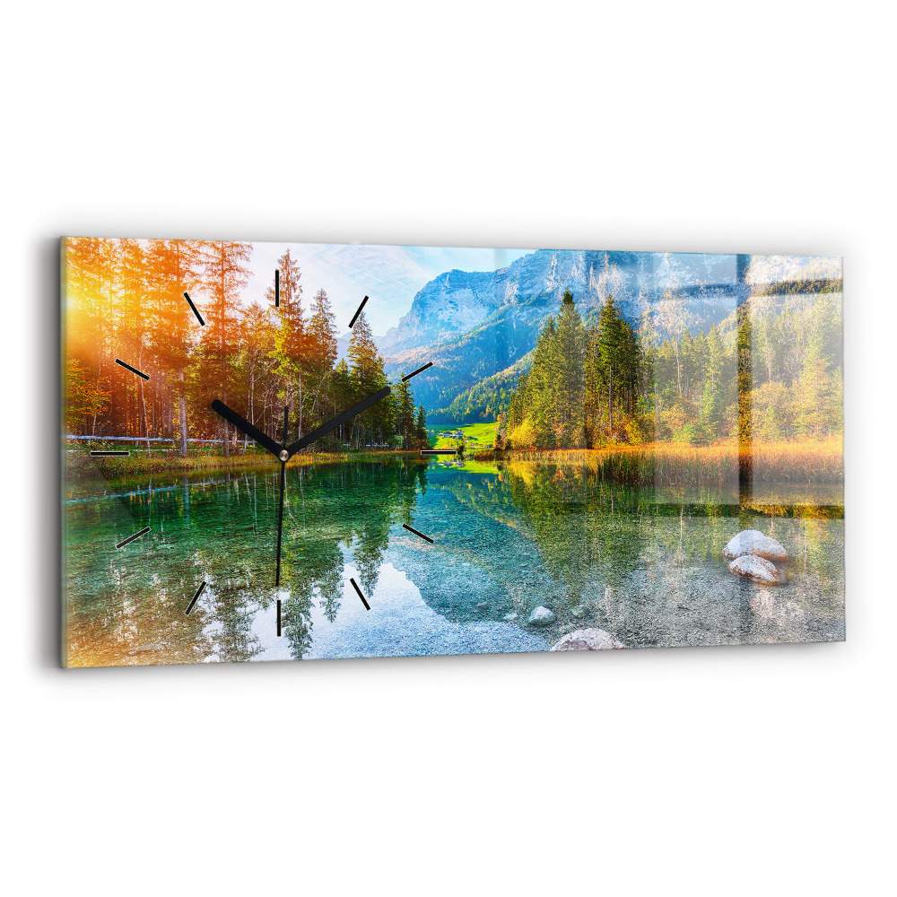 Horloge murale horizontale Rivière montagnes Paysage