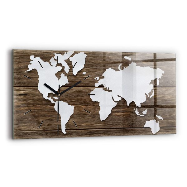 Horloge murale horizontale Carte du monde sur panneaux