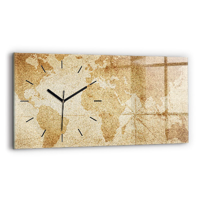 Horloge rectangulaire horizontale Carte du monde vintage
