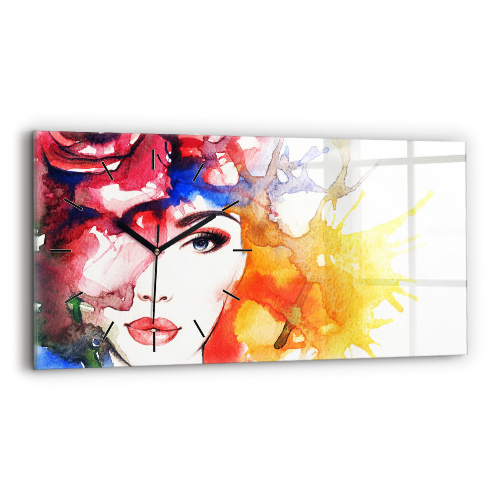 Horloge murale horizontale Portrait coloré d'une femme