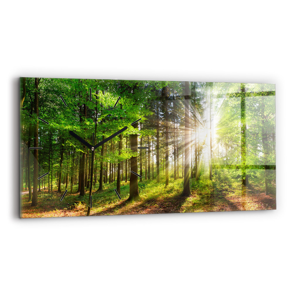 Horloge murale horizontale Lever de soleil en forêt