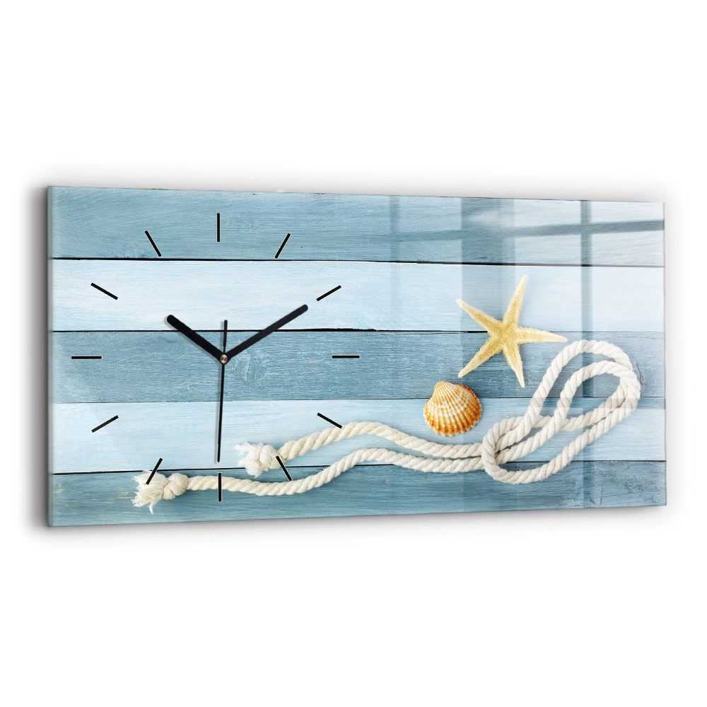 Horloge murale horizontale Planches rayées et coquillage